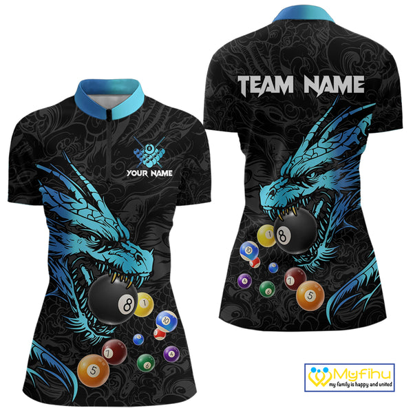 Personalized Black And Blue Dragon Billiard Balls Pool Shirts For Women, Billiard League Team Jersey TDM3852
