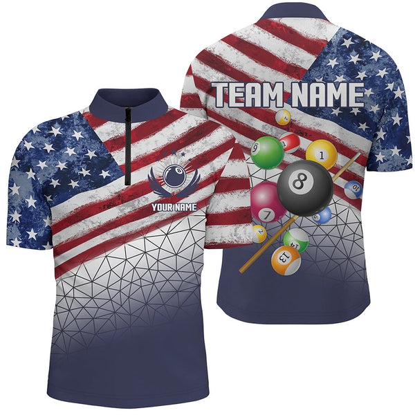 Customized Us Flag 3D Billiard Balls Men Polo & Quarter-Zip Shirt, Patriotic Billiard Jersey Attire TDM1771