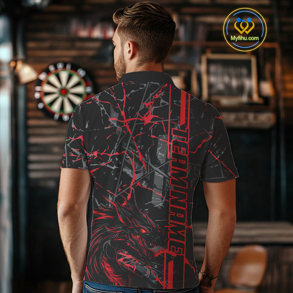 Red Grunge Dart Jerseys For Men, Fire Flame Dart Board Custom Name Dragon Darts League Shirts TDM3857