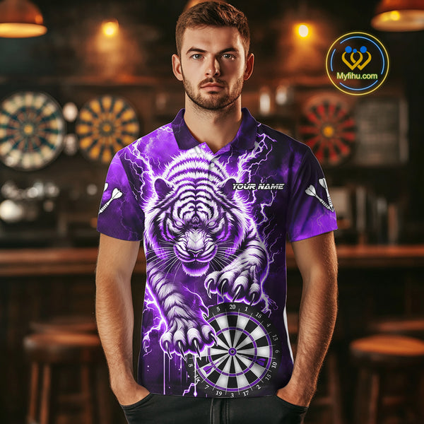 Personalized Thunder Lightning Tiger Dart Shirts For Men Custom 3D Dart League Team Jersey|Purple TDM3860