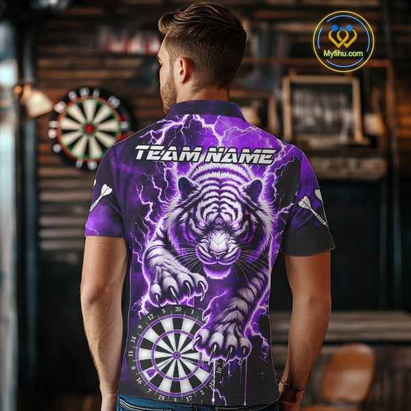 Personalized Thunder Lightning Tiger Dart Shirts For Men Custom 3D Dart League Team Jersey|Purple TDM3860