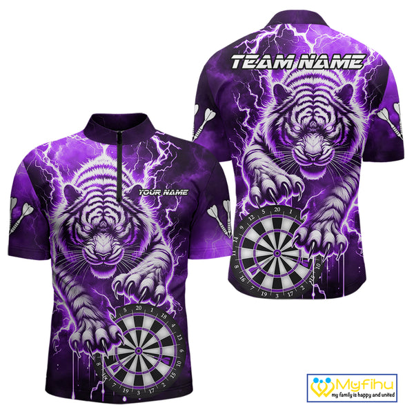 Personalized Thunder Lightning Tiger Dart Shirts For Men Custom 3D Dart League Team Jersey|Purple TDM3860