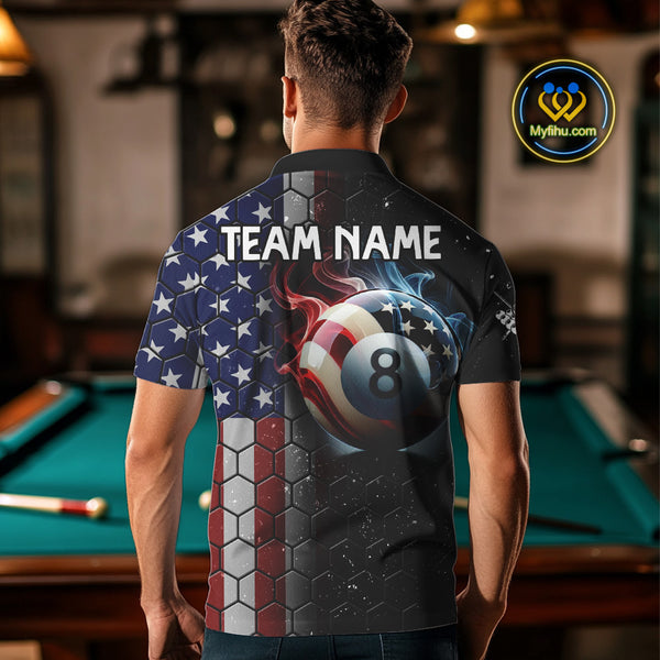 Custom Billiard Jersey For Men, 8 Ball Pool Shirt With American Flag, Billiard Polo & 1/4 Zip Shirt TDM3867