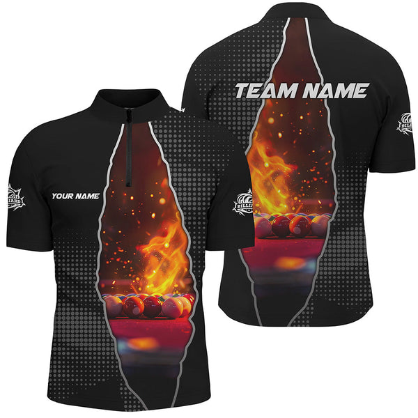 Custom Black Billiard Balls Fire 3D Printed Men Polo & Quarter-Zip Shirt, Billiard Apparel Clothing TDM1775