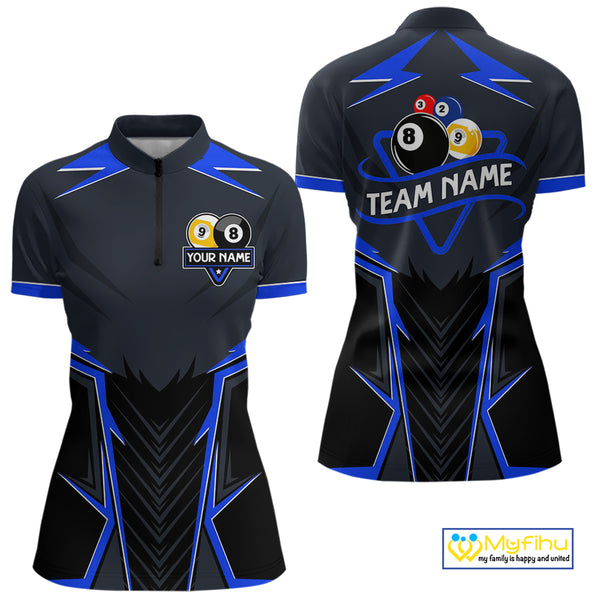 Billiard Jersey For Women Custom Polo & 1/4 Zip Billiard Team Shirt, 8 Ball & 9 Ball Pool Shirt|Blue TDM4329