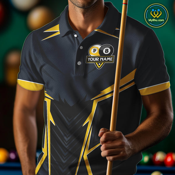 Billiard Jersey For Men Custom Polo & 1/4 Zip Billiard Team Shirt, 8 & 9 Ball Pool Shirt|Yellow TDM4330