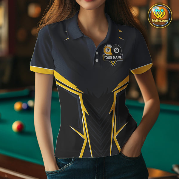 Billiard Jersey For Women Custom Polo & 1/4 Zip Billiard Team Shirt, 8 & 9 Ball Pool Shirt|Yellow TDM4330