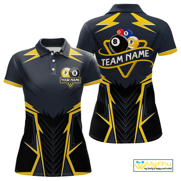 Billiard Jersey For Women Custom Polo & 1/4 Zip Billiard Team Shirt, 8 & 9 Ball Pool Shirt|Yellow TDM4330