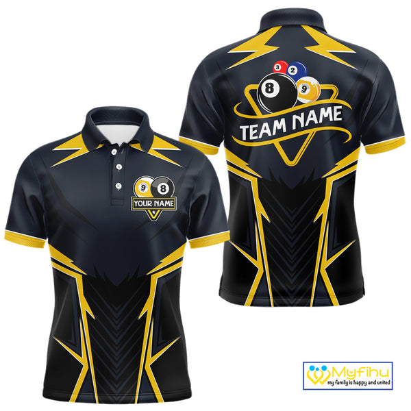 Billiard Jersey For Men Custom Polo & 1/4 Zip Billiard Team Shirt, 8 & 9 Ball Pool Shirt|Yellow TDM4330