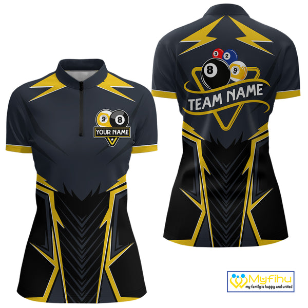 Billiard Jersey For Women Custom Polo & 1/4 Zip Billiard Team Shirt, 8 & 9 Ball Pool Shirt|Yellow TDM4330