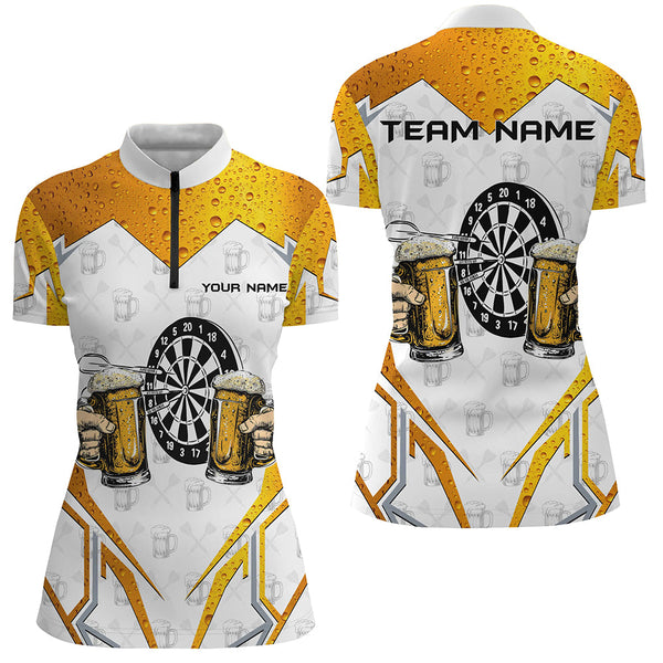 Funny Dartboard And Beer Custom Darts Shirts For Women, Best Drinking Darts Team Jerseys |White TDM2188