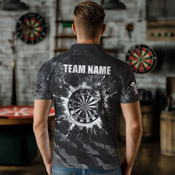 Black Grey Grunge Camo Darts Shirt For Men Custom Dart Jersey Pocket Option TDM3539