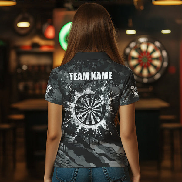 Black Grey Grunge Camo Darts Shirt For Women Custom Dart Jersey Pocket Option TDM3539