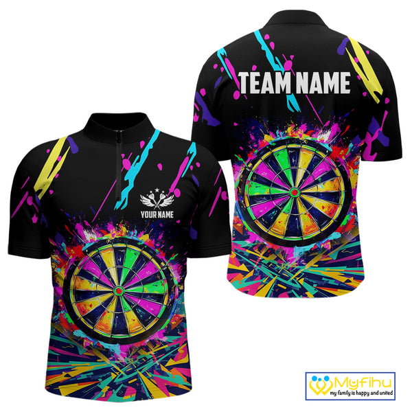 Colorful Neon Darts Shirts For Men Custom Darts Jerseys Polo & 1/4 Zip, Darts Team Shirt TDM3878