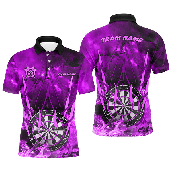 Personalized Purple 3D Darts Board On Fire Men Darts Shirts Custom Flame Darts Shirts For Player TDM1788