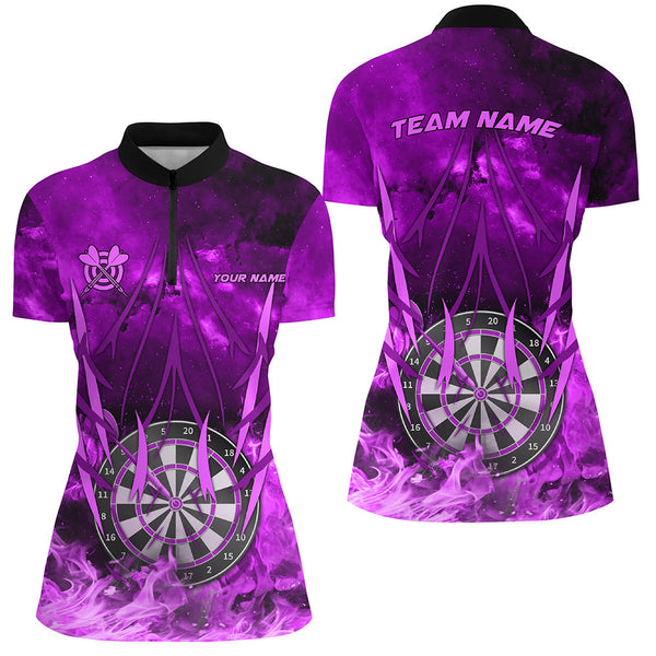 Personalized Purple 3D Darts Board On Fire Women Darts Shirts Custom Flame Darts Shirts For Player TDM1788
