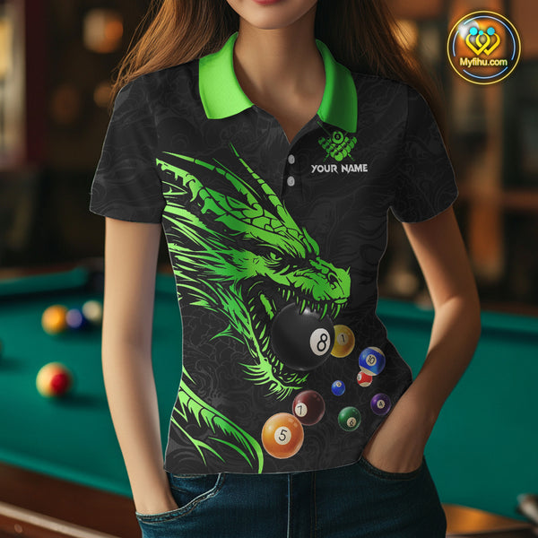 Personalized Green Black 3D Dragon Billiard Balls Pool Shirt For Women, Billiard League Team Jersey TDM4341
