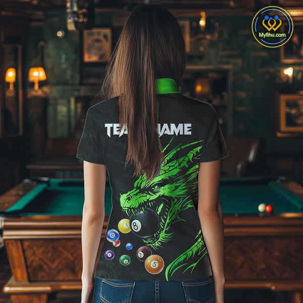 Personalized Green Black 3D Dragon Billiard Balls Pool Shirt For Women, Billiard League Team Jersey TDM4341
