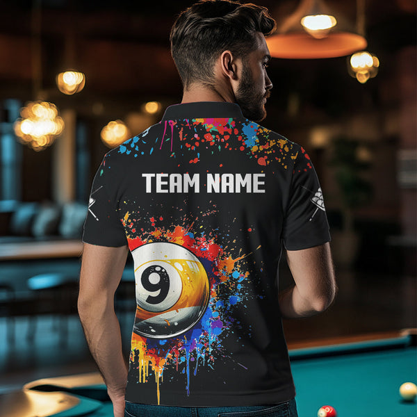 Funny 9 Ball Pool Colorful Paint Splash Custom Billiard Shirt For Men, Billiard Team Jersey | Black TDM3702