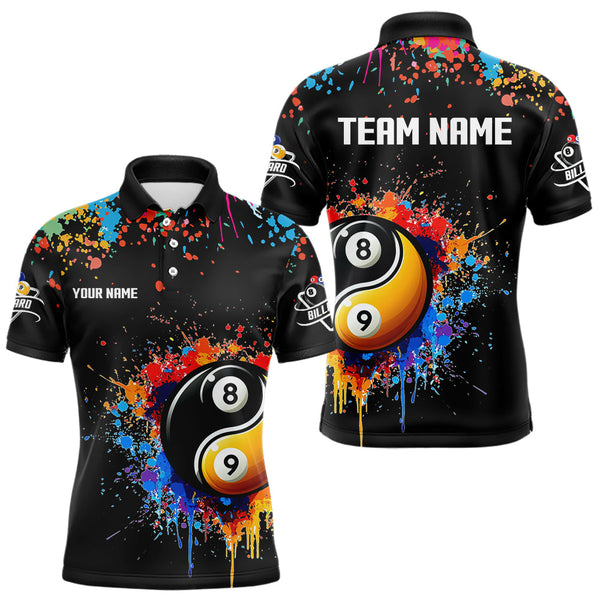 Funny Ying And Yang 8 Ball & 9 Ball Colorful Splash Custom Billiard Shirt For Men, Billiard Jersey  TDM3703