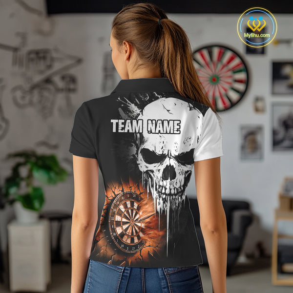 Personalized Grunge Skull Crack Wall Women Dart Shirts Custom Darts League Team Jerseys |Orange TDM3975
