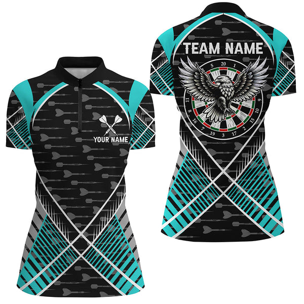 Darts Eagle Arrow Pattern Custom Polo & Quarter-Zip Shirts For Women, Darts Team Jerseys |Turquoise TDM2204
