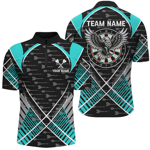 Darts Eagle Arrow Pattern Custom Polo & Quarter-Zip Shirts For Men, Darts Team Jerseys |Turquoise TDM2204