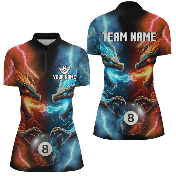 Orange And Blue Billiards 8 Ball Custom Dragon Pool Shirts For Women Best Billiard Team Shirts Jersey TDM2465