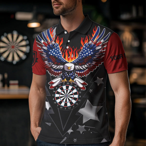 Personalized Fire American Flag Eagle Darts Shirts For Men Custom Pride Patriotic Dart Jerseys TDM3714