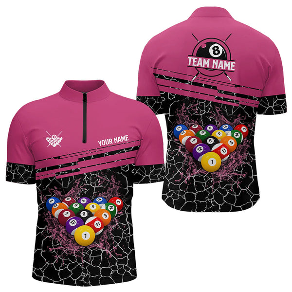Personalized Pink Pool Balls Crack Pattern Men Billiard Shirts Custom Billiard Jerseys For Team TDM3420