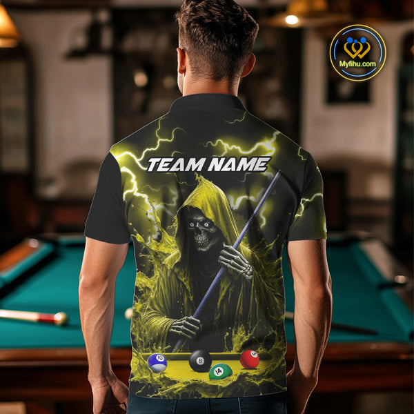 Yellow Grim Reaper Billiard Shirts For Men Custom Thunder Lightning Team League Billiard Jerseys TDM3986