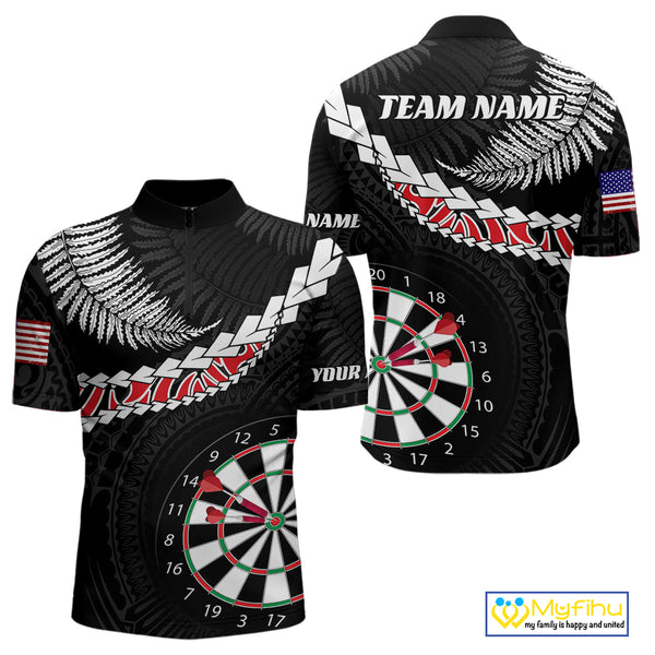 Personalized US Flag Tribal Dart Shirts For Men Custom Team Polo & Quarter Zip Dart Jerseys TDM3992