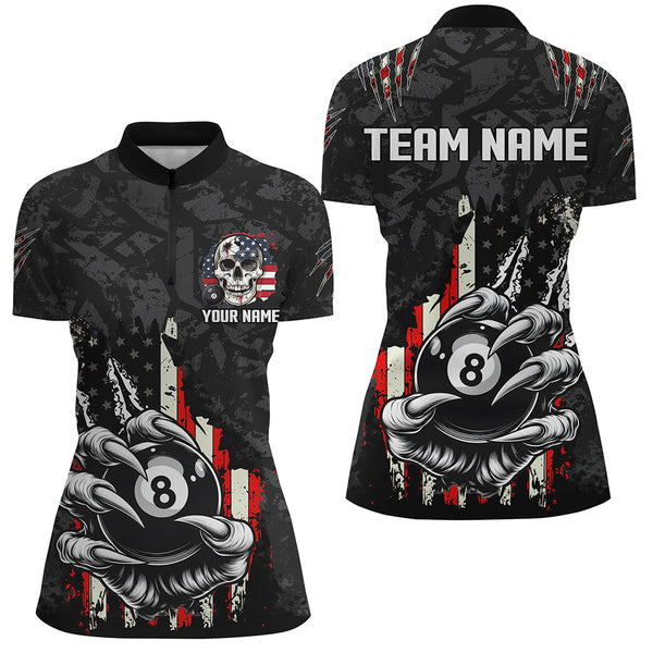 Funny Claw Tearing US Flag 8 Ball Pool Custom Billiard Shirts For Women, Patriotic Billiard Jerseys TDM1815