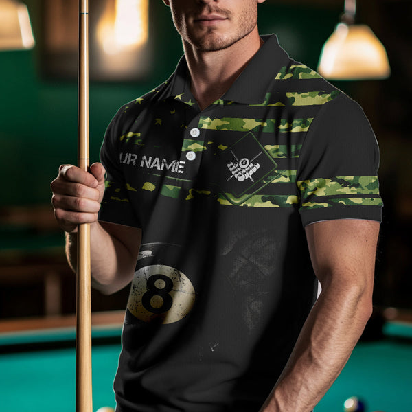 Customized Retro 8 Ball Pool Green Camo US Flag Billiard Shirts For Men, Patriotic Billiard Jerseys TDM3566