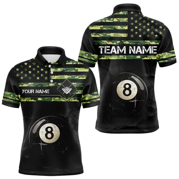 Customized Retro 8 Ball Pool Green Camo US Flag Billiard Shirts For Men, Patriotic Billiard Jerseys TDM3566