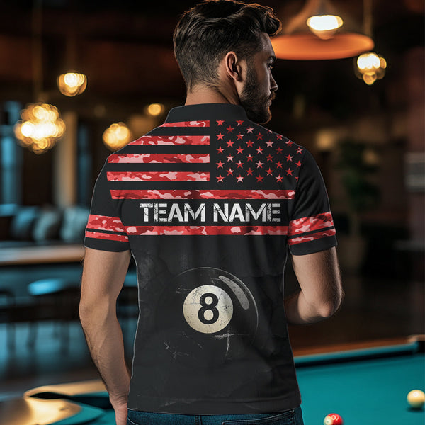 Customized Retro 8 Ball Pool Red Camo US Flag Billiard Shirts For Men, Patriotic Billiard Jerseys TDM3568