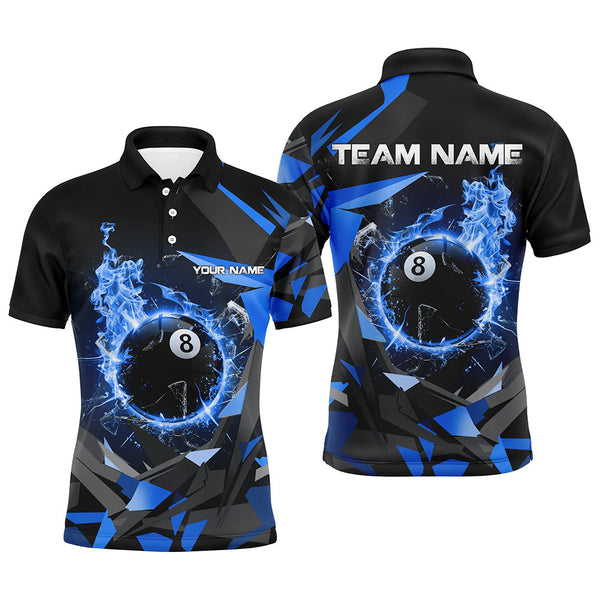 Blue 8 Ball Pool Fire Break Glass Custom Billiard Shirts For Men Team League Billiard Jerseys TDM1825