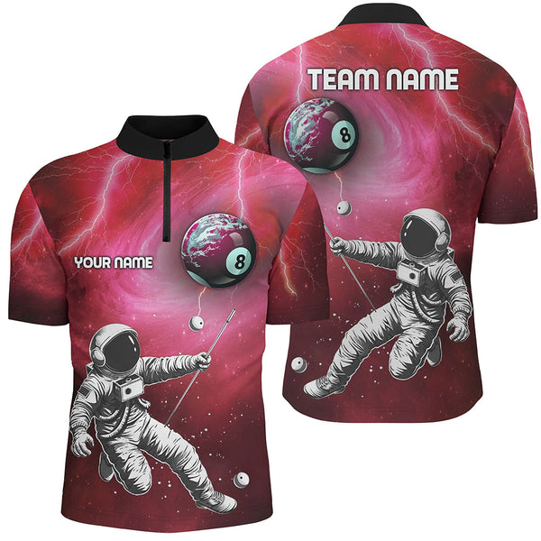 Customized Red Galaxy Astronaut 8 Ball Pool Men Billiard Shirts, Funny 3D Printed Billiard Shirts TDM2018