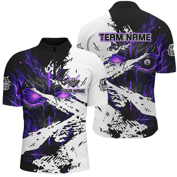 Personalized Lightning Skull Billiard Shirts For Men Custom Billiard Jerseys Grunge Style |Purple TDM2237