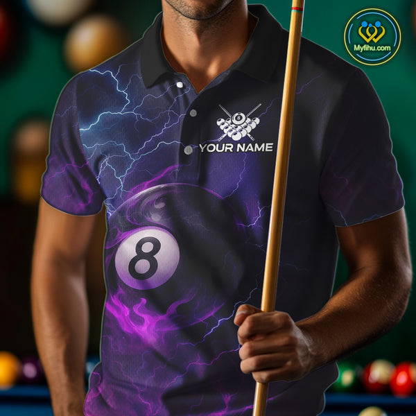 Personalized 3D Purple Billiard Jerseys For Men, Lightning 8 Ball Pool Billiard Team Shirts TDM4010