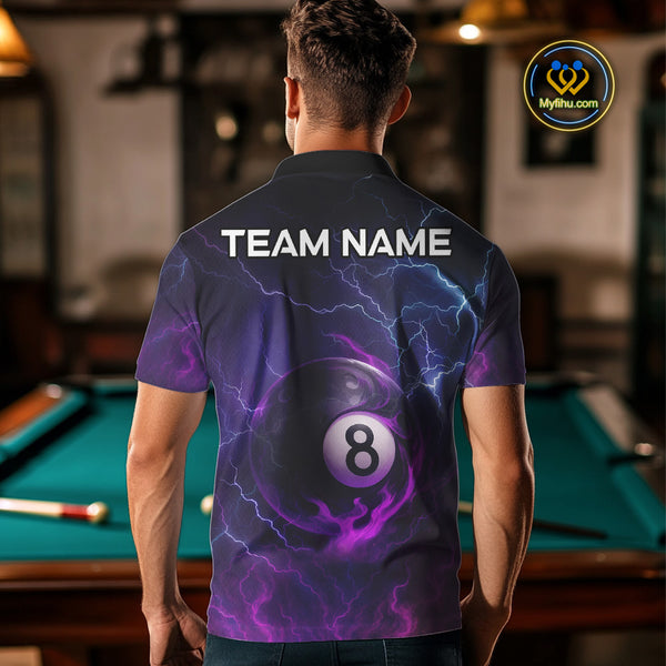 Personalized 3D Purple Billiard Jerseys For Men, Lightning 8 Ball Pool Billiard Team Shirts TDM4010