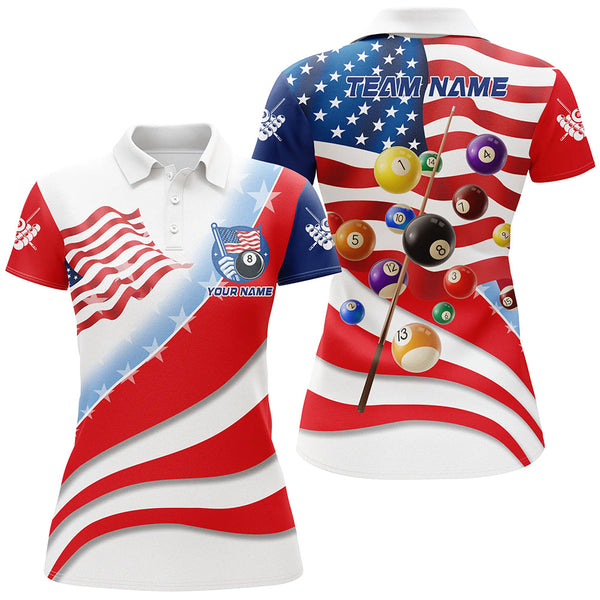 Personalized 3D Billiard Balls American Flag Pool Shirts For Women, Patriotic Billiard Team Jerseys TDM2028