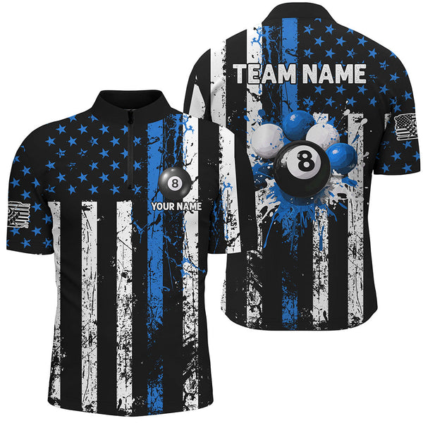Blue Grunge US Flag Patriotic Billiard Shirts For Men Custom Splash Paint 8 Ball Billiard Jerseys TDM2247