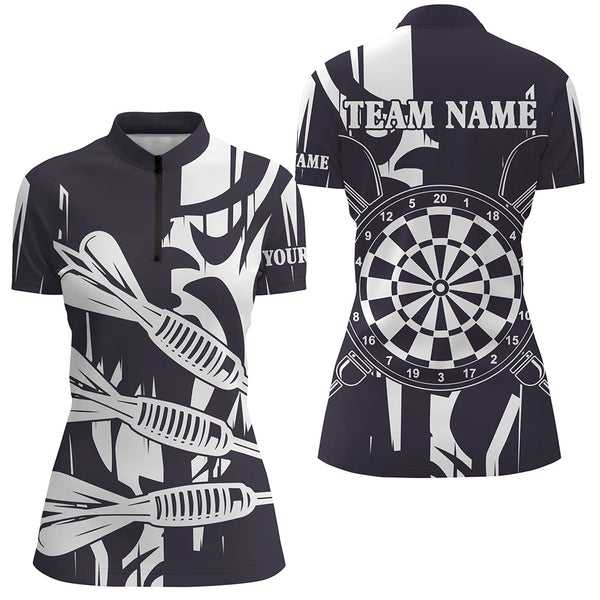 Black White Big Darts Arrow Custom Darts Shirts For Women, Best Darts Tournament Jerseys For Team TDM2506
