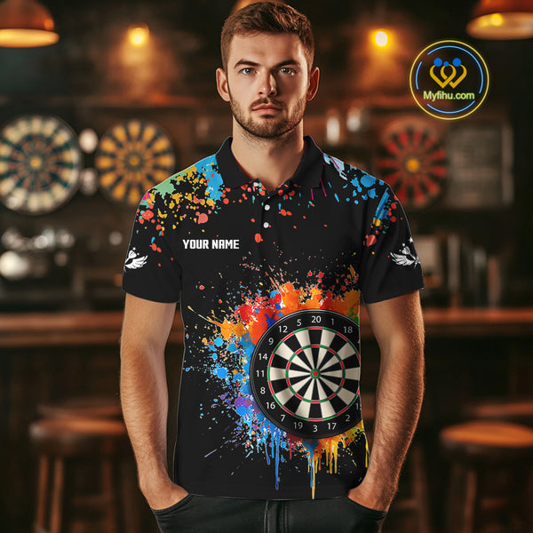 Funny Dartboard Colorful Paint Splash Custom Dart Shirts For Men, Darts Team Jerseys |Black TDM4016