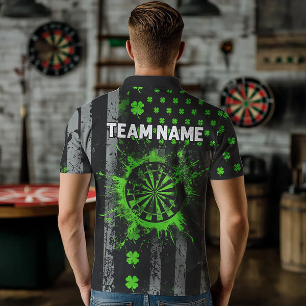 Green Grunge US Flag Luckiest Shamrock Patriotic Men Dart Shirt Custom St Patrick Day Dart Jersey TDM3448