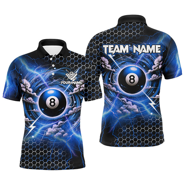 Funny Storm Thunder 8 Ball Pool Custom Billiard Shirts For Men, 8 Ball Shirt Billiard Jersey |Blue TDM2525