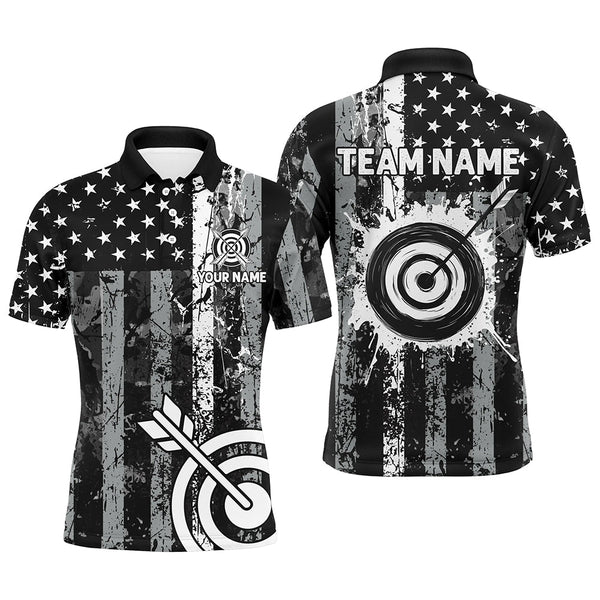 Custom Black Grunge USA Flag Archery Shirts For Men, Patriotic American Archery Team Jerseys TDM3242