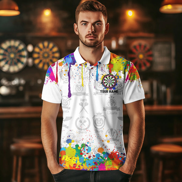 Funny Dartboard Colorful Paint Splash Custom Dart Shirts For Men, Best Team Dart Jerseys |White TDM3755
