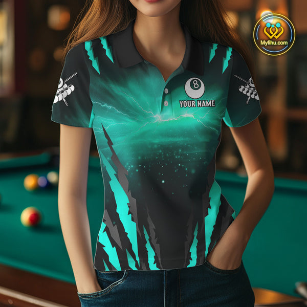 Customized Thunder Lightning Cobra Snake Women Billiard Shirt, 8 Ball Billiard Team Jersey|Turquoise TDM4020